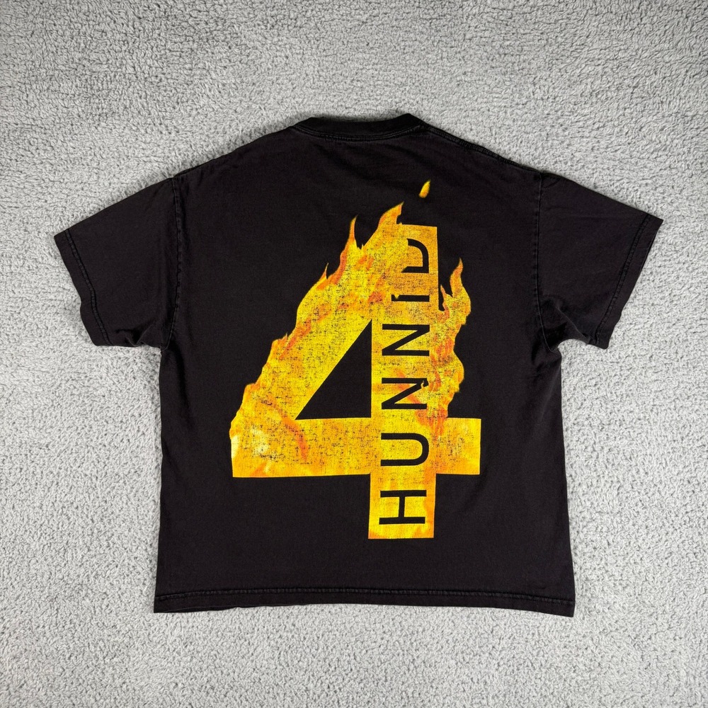 YG 4hunnid Shirt Size XL Faded Black Double Sided Flames Logo Rap Hip Hop